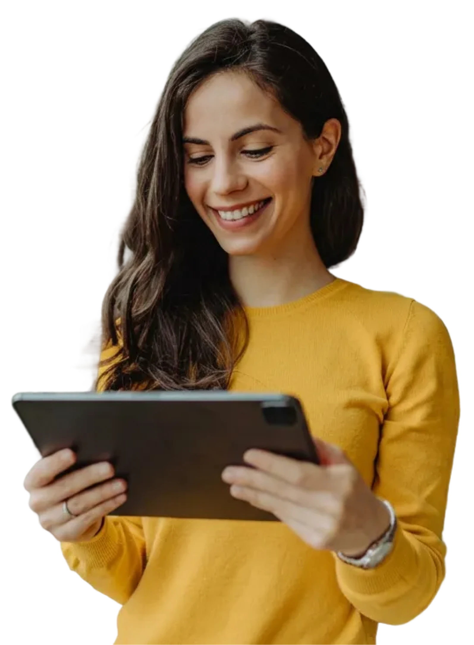 Client using a tablet to get a mortgage quote online through MambaCap Financial mortgage broker services for home loans and real estate financing.